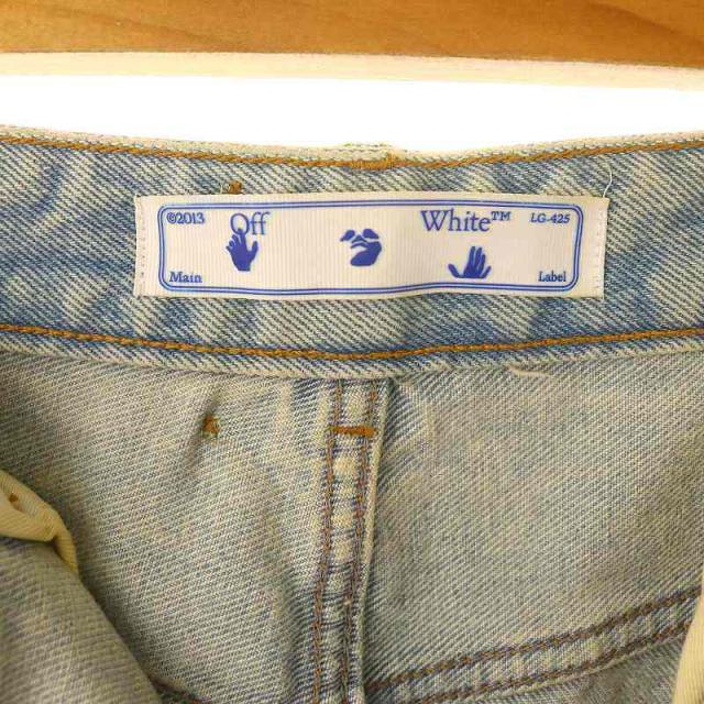 【中古】オフホワイト デニムパンツ ジーンズ テーパード ジッパーフライ ダメージ加工 27 ライトブルーの通販は