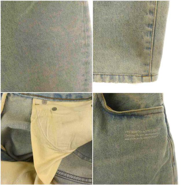 【中古】オフホワイト デニムパンツ ジーンズ テーパード ジッパーフライ ダメージ加工 27 ライトブルーの通販は