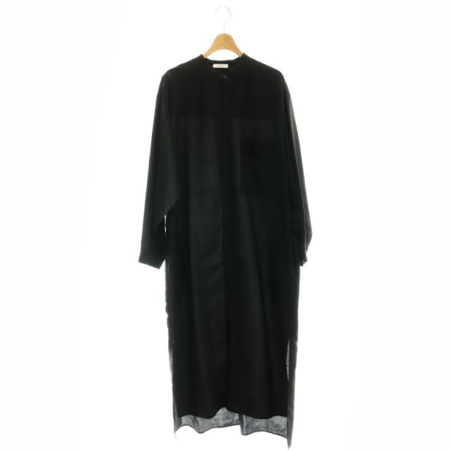 【中古】エイトン ATON SHRINK SILK バンドカラーシャツドレス ワンピース ロング 長袖 02 黒 ブラック レディースの通販は