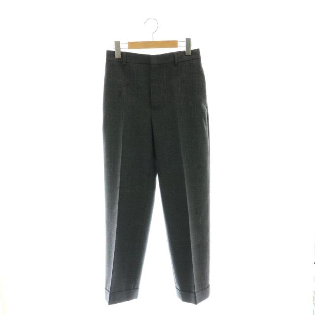 【中古】セリーヌ エディ スマリン チェックワイドスラックスパンツ ボトムス ジップフライ 36 S チャコールグレー