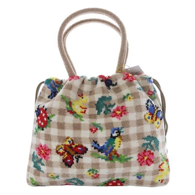 【中古】未使用品 フェイラー FEILER ハイジチェック 手付き巾着 バッグ ハンドバッグ 茶色 ブラウン HCK-221307の通販は