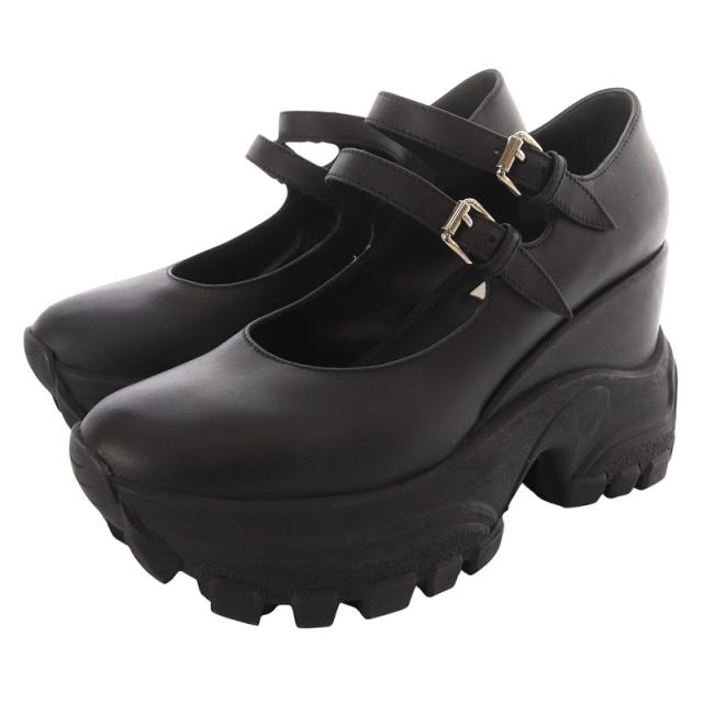 【中古】ミュウミュウ miumiu メリージェーン 厚底シューズ ロゴ 38 24.5cm 黒 ブラック /SR36 レディースの通販は