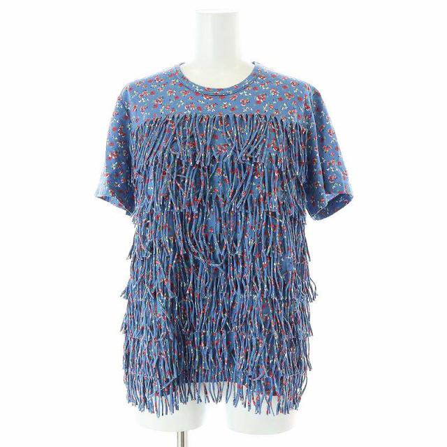 【中古】ジュンヤワタナベ COMME des GARCONS フラワープリントTシャツ カットソー 総柄 フリンジ S 青の通販は 8,300円