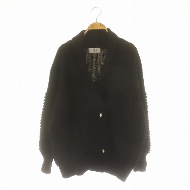 【中古】デヴァステ フリンジニットカーディガン 長袖 ショールカラー ウールシルク 36 S ブラック /KO ■OS ■SHの通販は 5,400円