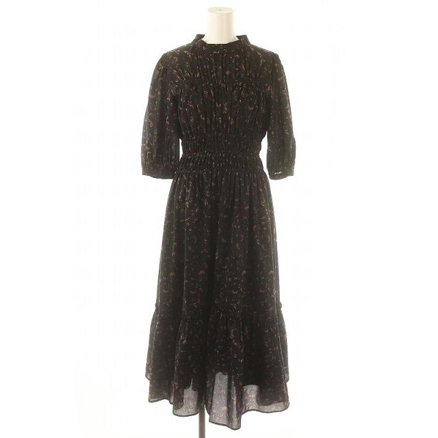 【中古】ハーリップトゥ Autumn Floral Tiered Long Dress ワンピース ロング 七分袖 S 黒 マルチカラー レディースの通販は