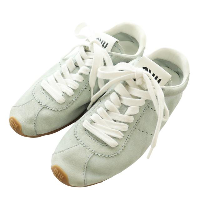 【中古】ミュウミュウ Plume プリューム スエード スニーカー シューズ ロゴ 35.5 22.5cm スカイブルー