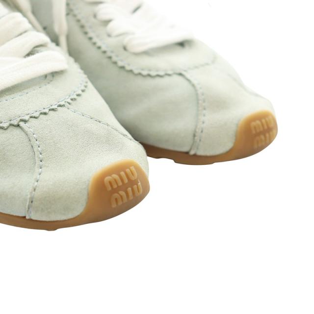 【中古】ミュウミュウ Plume プリューム スエード スニーカー シューズ ロゴ 35.5 22.5cm スカイブルー