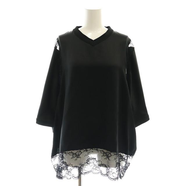 【中古】バーバリー BURBERRY レースパターンTシャツ シルク カットソー 七分袖 サテン UK8 黒 ブラックの通販は
