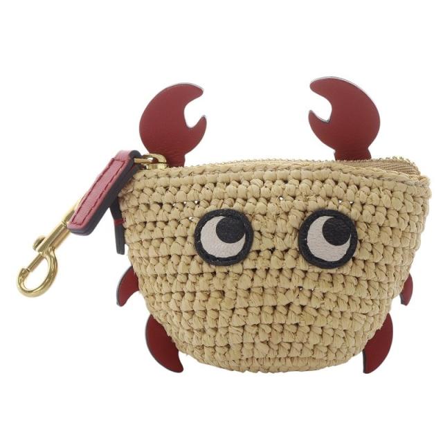 【中古】アニヤハインドマーチ ANYA HINDMARCH イヤホンポーチ ラフィアクラブ カニ ベージュ 赤 レッドの通販は