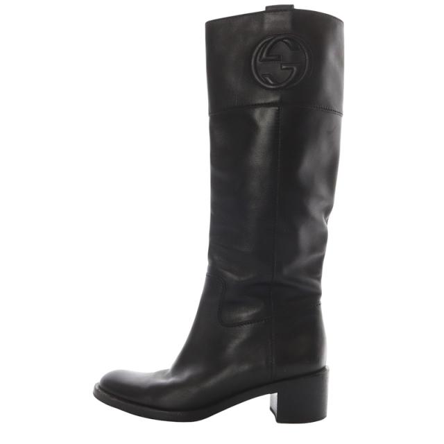 【中古】トッズ TOD'S ロゴ 型押し ラバーソール ロングブーツ レザー 36 23cm 茶色 黒 /SR24 レディース