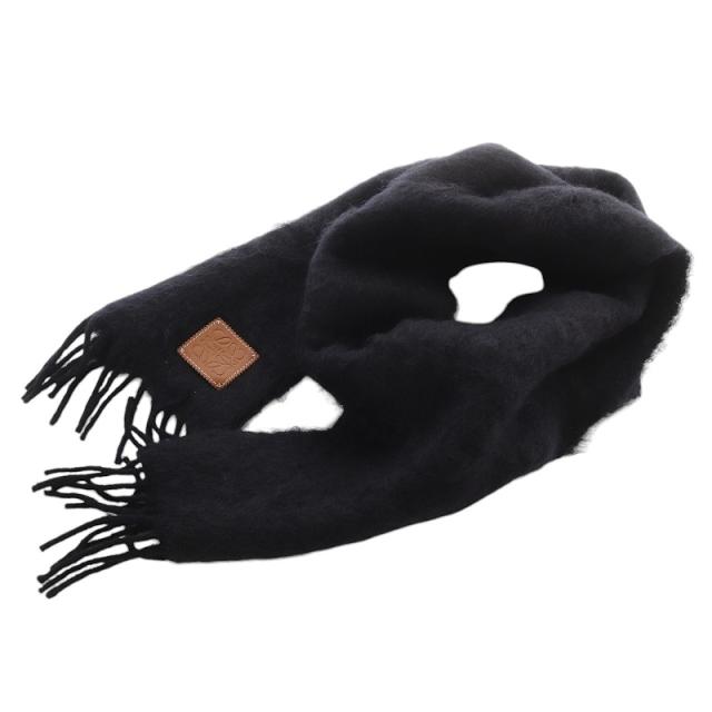LOEWE ブラック マフラー LOEWE 28X180 SCARF ウールカシミヤマフラー