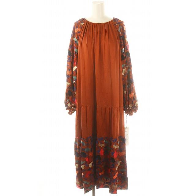 【中古】未使用品 グレースコンチネンタル ギャザーフレアパフワンピース ロング 長袖 刺繍 ティアードの通販は