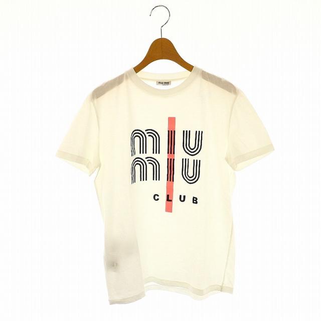 【中古】ミュウミュウ MIUMIU CLUB Tシャツ カットソー 半袖 S ホワイト ブラック ピンク /DO ■OS レディースの通販は