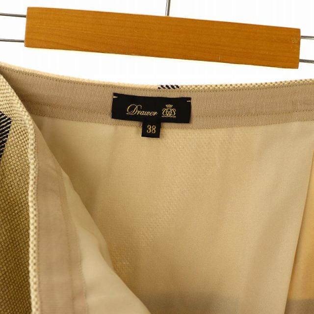 【中古】ドゥロワー ウィンドウペンチェック裾フリンジスカート フレア リネン シルク混 38 生成り 黒 レディース 中古】ドゥロワー ウィンドウペンチェック裾フリンジスカート フレア