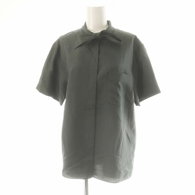【中古】セオリー 24SS フラットシルク Flat Silk ショートスリーブボウタイシャツ半袖 フロントボタン S カーキの通販は
