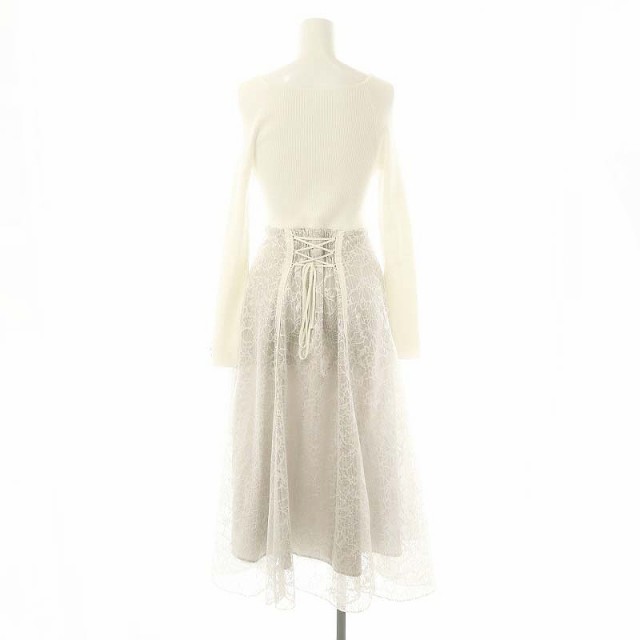 【中古】アプワイザーリッシェ 24SS レースドッキングワンピース ニット スクエアネック 長袖 ロング丈 1 ホワイトの通販は