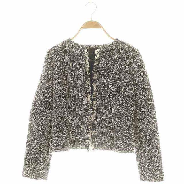 ヨーコチャン YOKO CHAN ノーカラー フリンジ ツイードジャケット 36