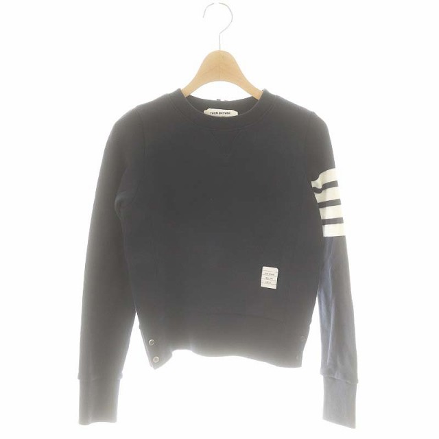 【中古】トムブラウン ネイビーループバックジャージーニットエンジ二アード4BARストライプクルーネックプルオーバー