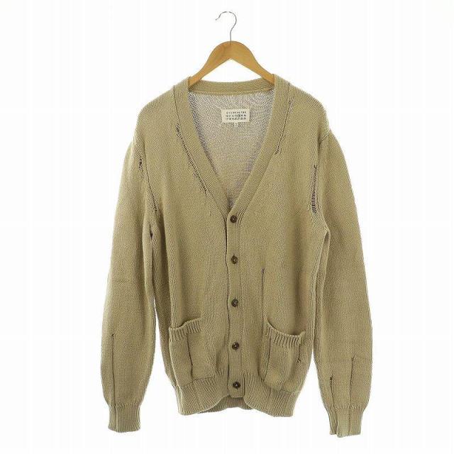 【中古】メゾンマルジェラ 14 Maison Margiela 14 15AW ダメージ加工 Vネック カーディガン ニット 1 ベージュ メンズ