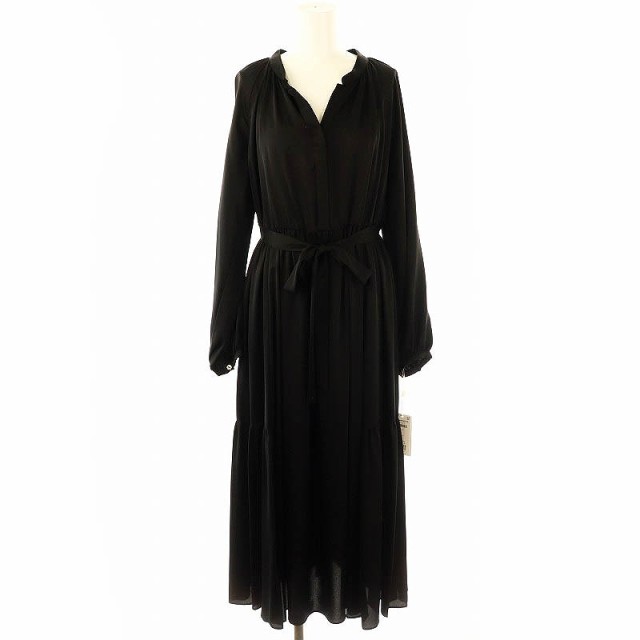 【中古】未使用品 グレースコンチネンタル 24AW シルキーカフタンワンピース ロング 長袖 36 ブラック