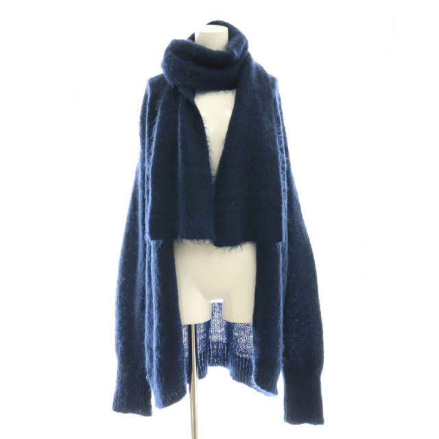 【中古】ジュンミカミ ストール付きモヘヤカーディガン ニット Vネック ネイビーブルー /DO ■OS レディース