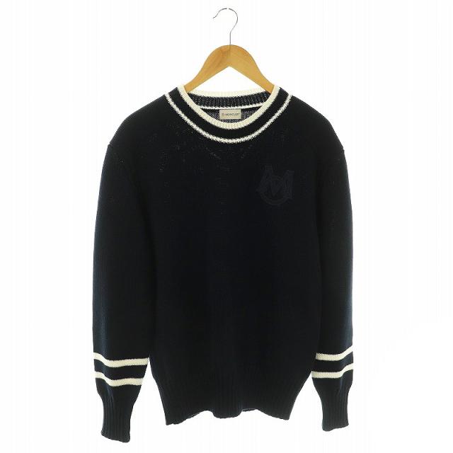 【美品】MONCLER ストライプ ニットセーター 中古】モンクレール MONCLER 23AW モノグラムパッチ コットン