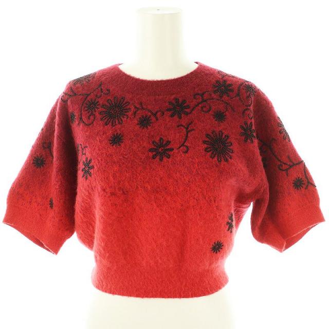 【中古】ケンゾー 24FW FE62PU4833CU ビーズ装飾 ニット セーター 半袖 アルパカ混 S レッド ブラック レディース