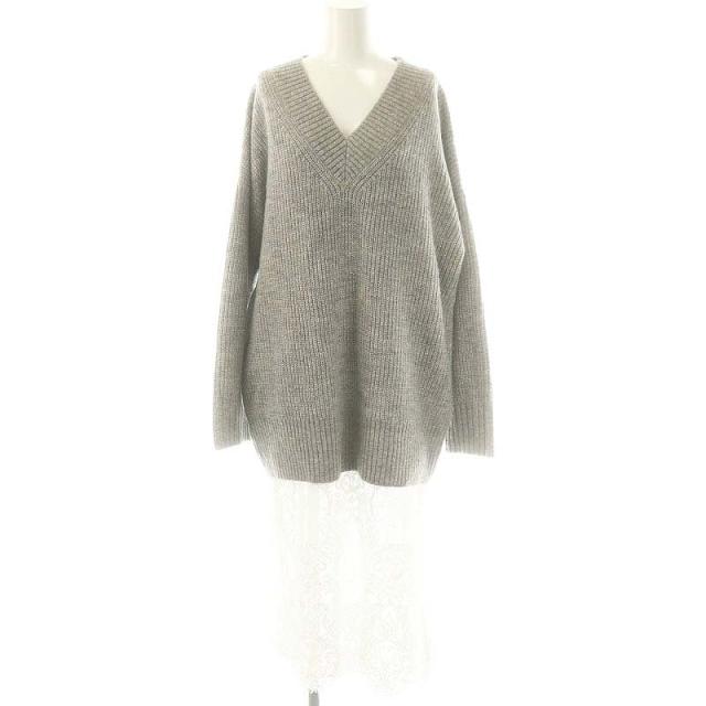 【中古】ダイアグラム グレースコンチネンタル 25SS シアーレースニットワンピース 36 グレー 白 レディース