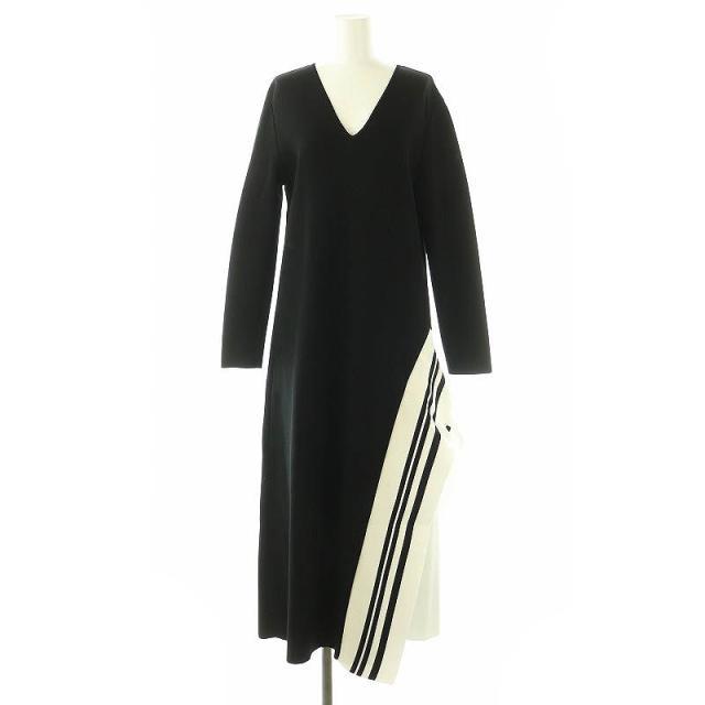 【中古】アドーア ADORE ドライストレッチニットワンピース ロング 長袖 38 ブラック ホワイト /DF ■OS レディース