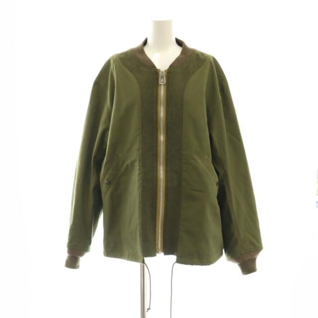 【中古】レディッシュブラウン ジップアップブルゾン ジャケット ノーカラー 40 カーキ モカ ベージュ