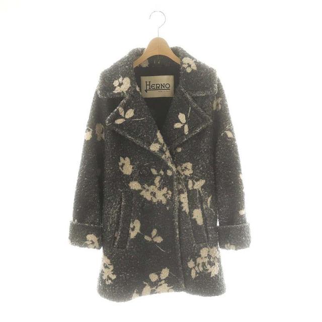 【中古】ヘルノ HERNO CA0333D 総柄 コート チェスター 38 グレー アイボリー /MI ■OS レディース