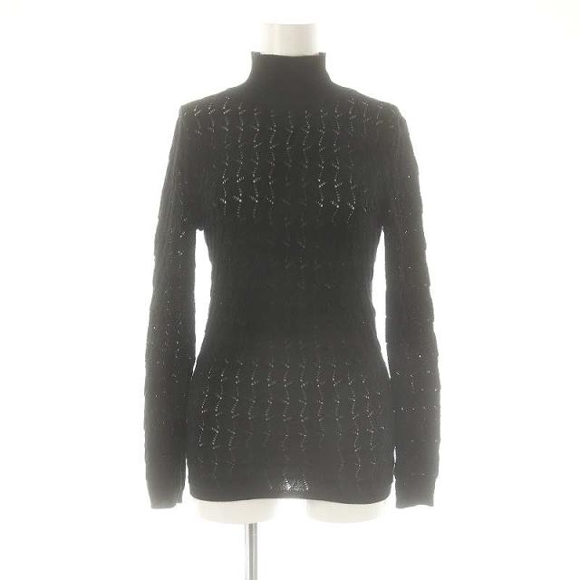 【中古】プラダ PRADA P26444 三角ロゴ レーシーロングコットンニット カットソー 38 黒 /MI ■OS ■SH レディース