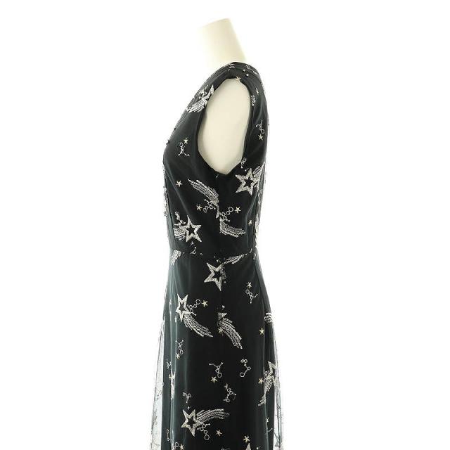 【中古】グレースクラス チュール刺繍ビジュードレス ワンピース ロング Vネック 36 ブラック シルバー色 中古】グレースクラス チュール刺繍ビジュードレス ワンピース ロング