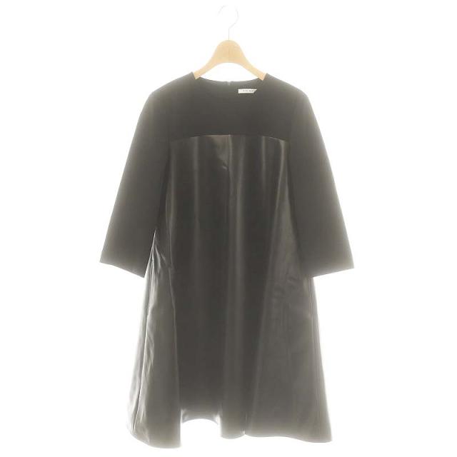 【中古】フォクシーニューヨーク 43872 Dress Tessa ワンピース フェイクレザー切替 38 黒 /MI ■OS レディース