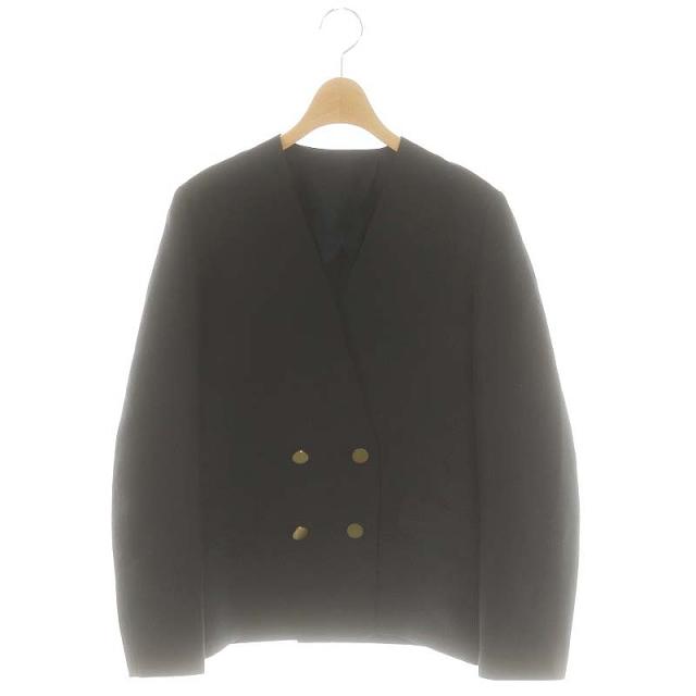 ドゥロワー Drawer ノーカラージャケット 36 スモーキーピンク 紺