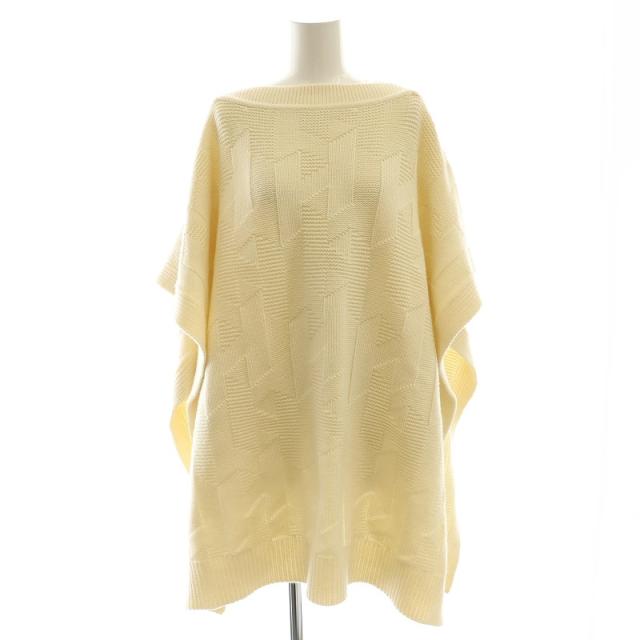 【中古】エルメス HERMES ニットポンチョケーブル編みケープ ノースリーブ 34 XS アイボリー 4E2904D3 /AQ ■OS