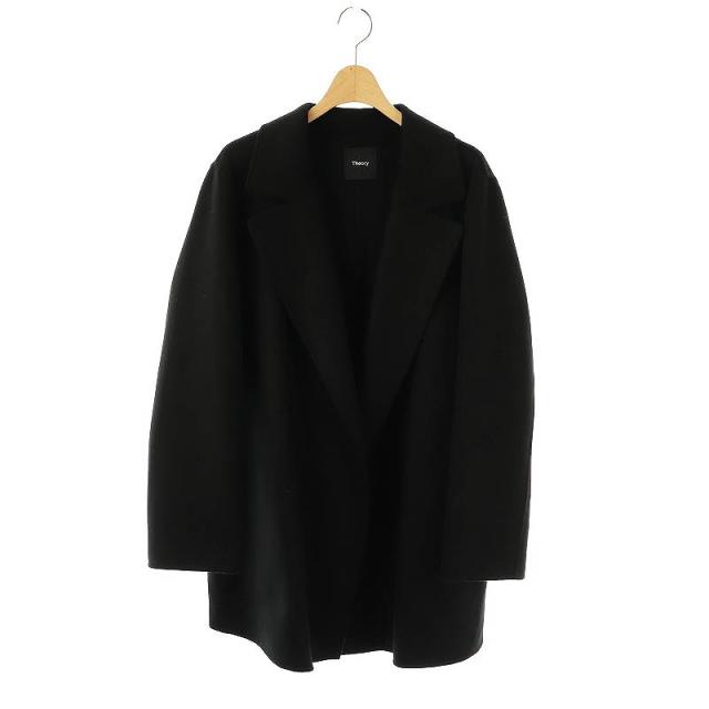 ＊theory セオリー　ノーカラー　ウール　カシミヤ　リバーコート　黒 theory セオリー ノーカラー カシミアコート - メルカリ