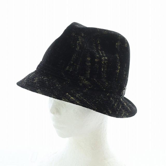 【中古】フィリップトレーシー PHILIP TREACY 帽子 ハット 中折れ帽 ソフト帽 コットン 黒 ブラック ■SH