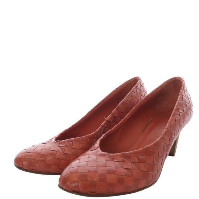 【中古】ボッテガヴェネタ BOTTEGA VENETA パンプス ハイヒール イントレチャート プレーントゥ レザー 35.5C レッド