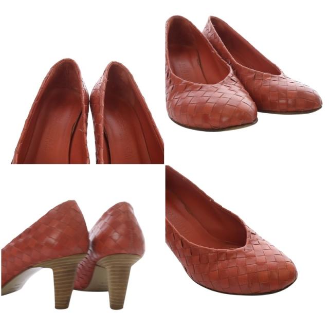 【中古】ボッテガヴェネタ BOTTEGA VENETA パンプス ハイヒール イントレチャート プレーントゥ レザー 35.5C レッド