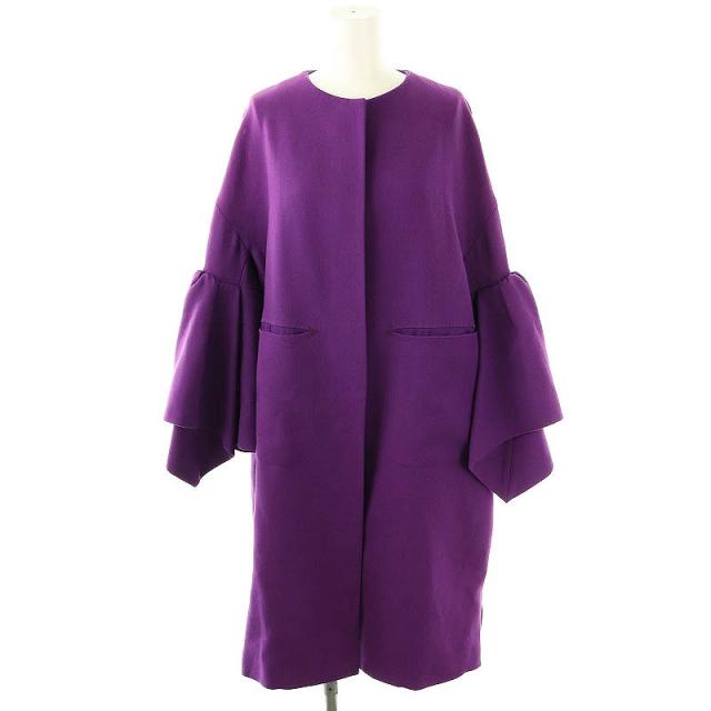 【中古】ドゥロワー Drawer フリルスリーブノーカラーコート アウター ロング 38 パープル /DO ■OS レディース