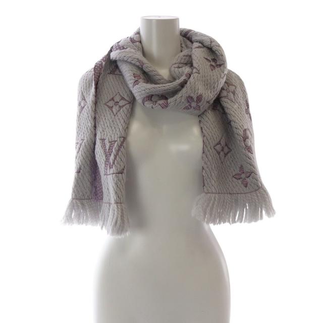 LOUIS VUITTON ルイヴィトン グレー ロゴパターンマフラー フリンジ LOUIS VUITTON ルイヴィトン グレー ロゴパターンマフラー フリンジ