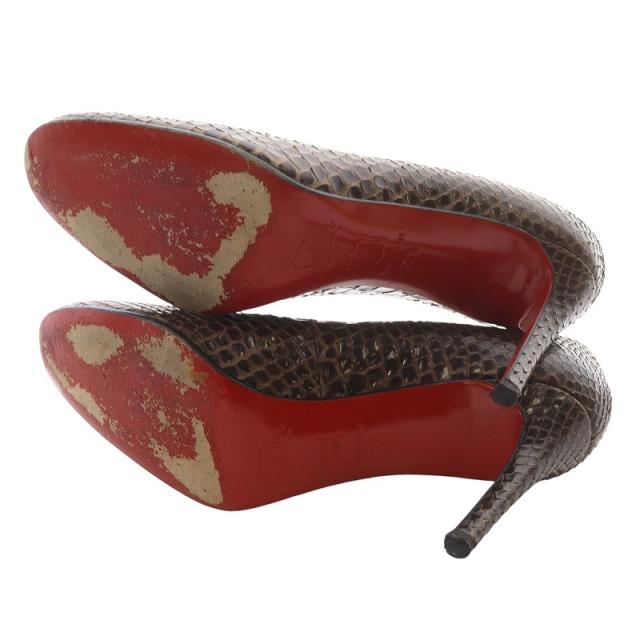 中古】クリスチャンルブタン パイソン パンプス ピンヒール 37.5
