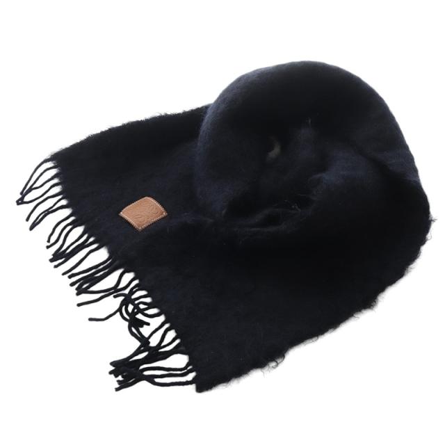 未使用　LOEWEロエベ モヘヤ&ウール マフラー 黒 ブラック LOEWE [正規ラッピング済] ロエベ マフラー モヘア ウール シンプル