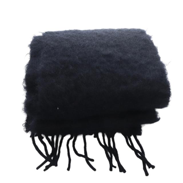 中古】ロエベ LOEWE モヘヤ&ウール アナグラム マフラー ストール 黒