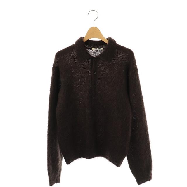 AURALEE リブニットポロシャツ 長袖 オーラリー カーディガン POLO