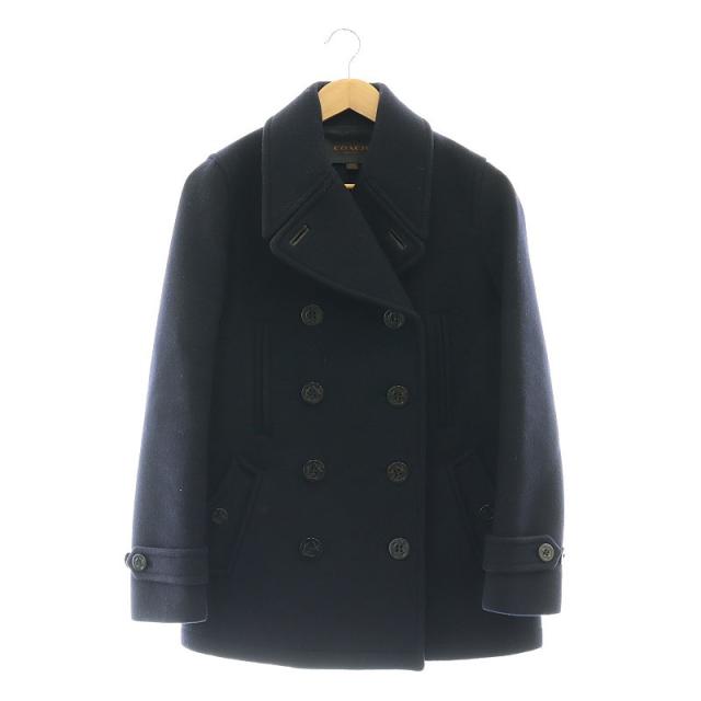 【中古】コーチ COACH メルトンPコート ウール XS 黒 ブラック /SS ■OS メンズ
