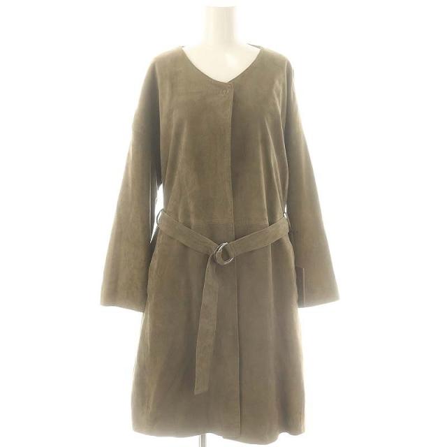 【中古】チンクアンタ Cinquanta 7331ゴートレザーノーカラー ベルテッド コート ベルト付き 38 茶 ■OS レディース