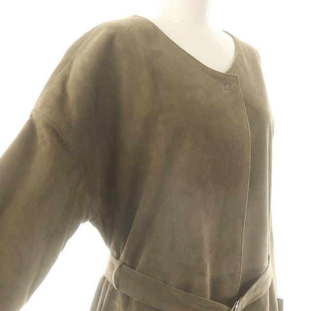 【中古】チンクアンタ Cinquanta 7331ゴートレザーノーカラー ベルテッド コート ベルト付き 38 茶 ■OS レディース 中古】チンクアンタ Cinquanta 7331ゴートレザーノーカラー ベルテッド