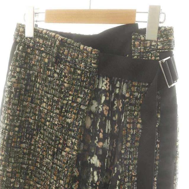 【中古】サカイ sacai ラップデザインツイードロングスカート 0 グリーン ブラック 21-05741 /HK ■OS レディース